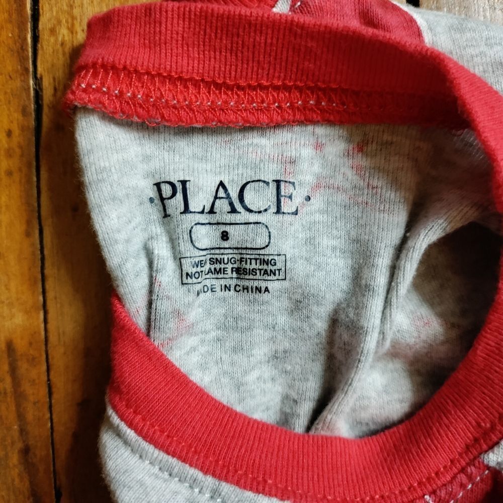 Place size 8 Christmas pajamas set Santa cotton unisex holiday red gray - Picture 5 of 5
